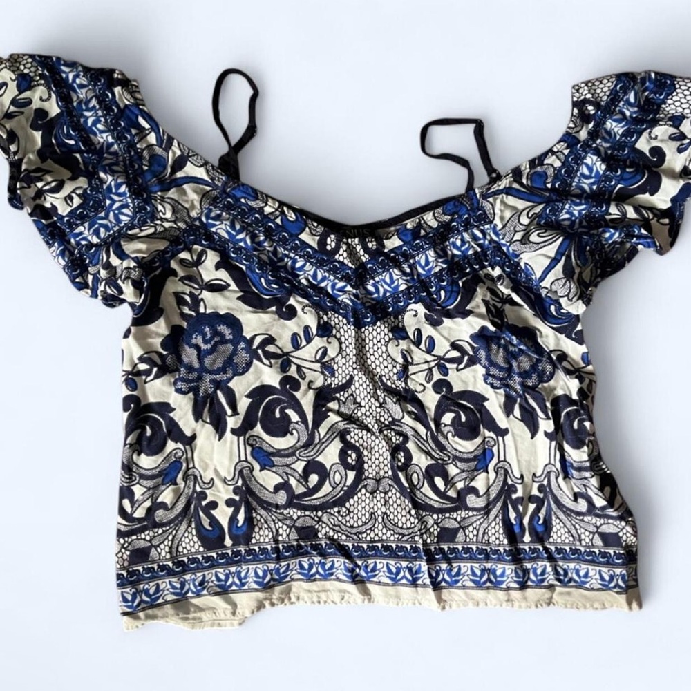 Floral Off-Shoulder Top - Blue and Black